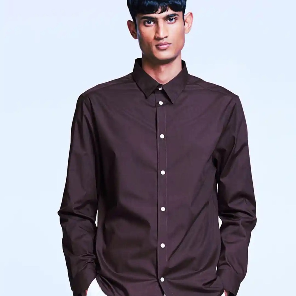 H&M Slim Fit Easy Iron Men's Brown Shirt